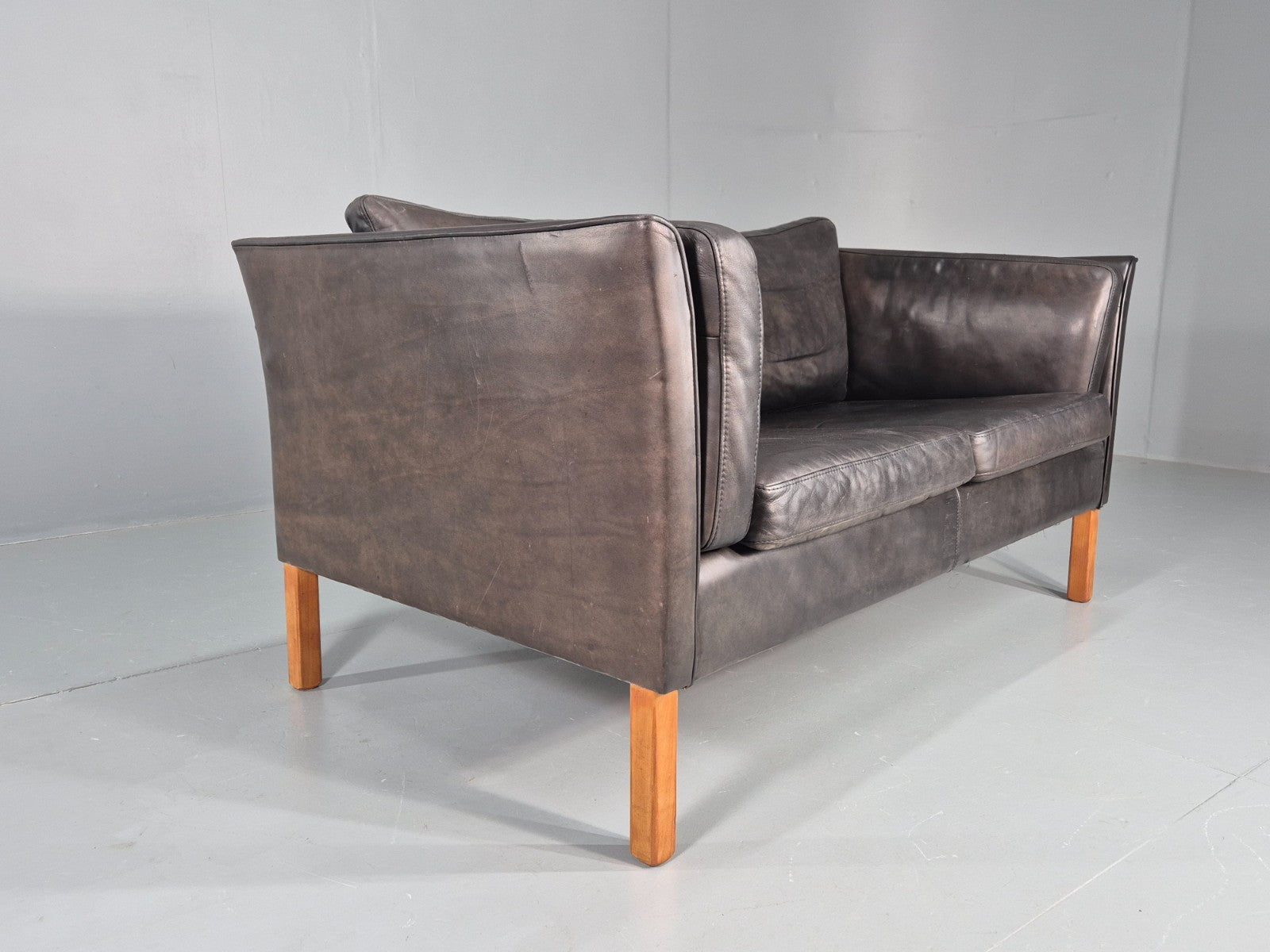 Vintage 2 Seater Sofa Black Leather Danish Retro Mid Century EB10477 M2SS9