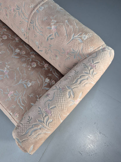 Vintage Danish Pink Cut Floral Velour Cottage Settee 1930s Antique  EB9563 V3SS18