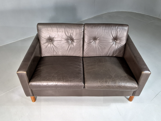 2 Seat Sofa Vintage Danish Brown Leather 1970s Retro MCM EB7314 M2SS1