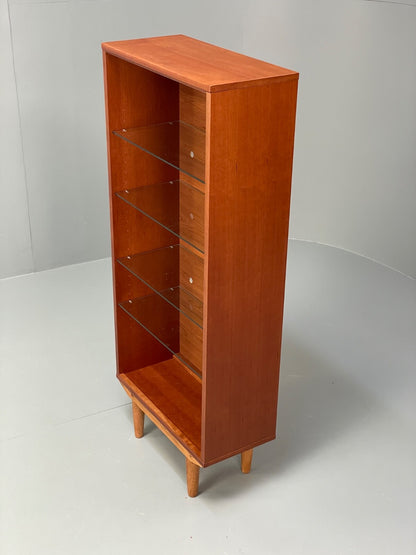 Vintage Cherrywood Bookcase Beaver & Tapley Glass Shelving Retro EB9758 MWOO - UKDK FURNITURE
