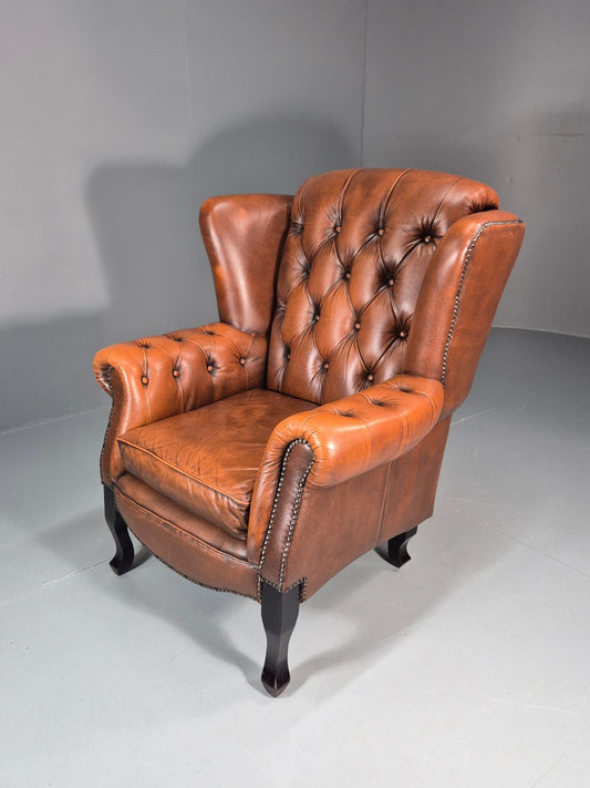 Vintage Leather Wing Back Club Chair  Denmark Chesterfield Style  EB10732 VLEA0