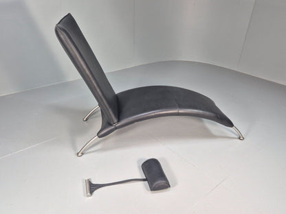 Vintage Chaise Daybed Black Leather Chrome Modern Design Retro Siren EB8911 M4SS - UKDK FURNITURE
