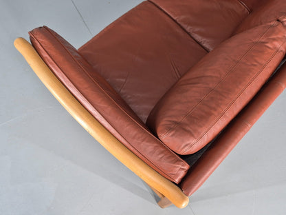 Vintage Stouby 2 Seat Sofa Reddy Brown Leather Beech Ends Retro EB10509 M2SS19
