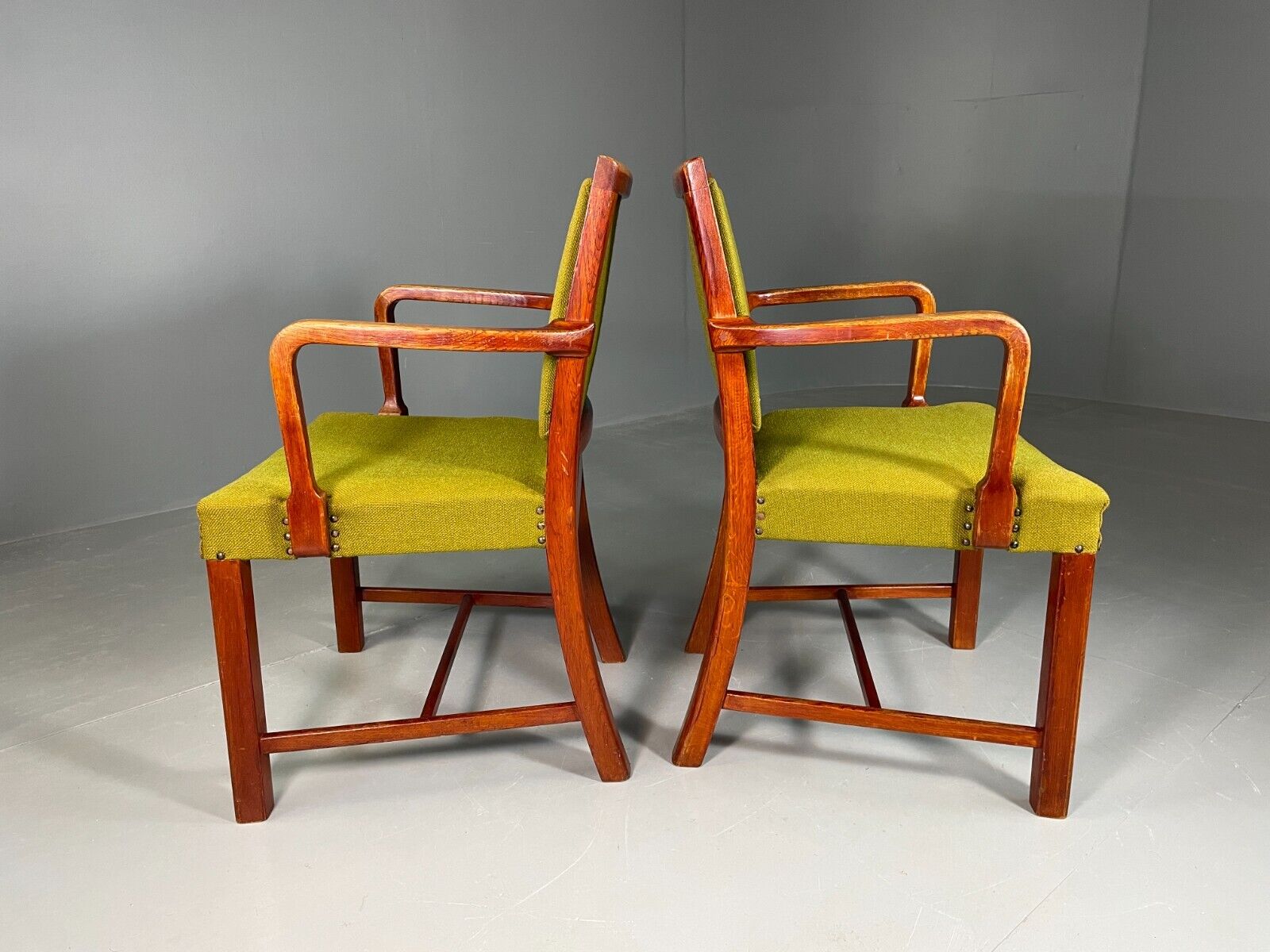 EB6737 2 Vintage Danish Elbow Chairs Green Beechwood Retro MCM MDIN - UKDK FURNITURE