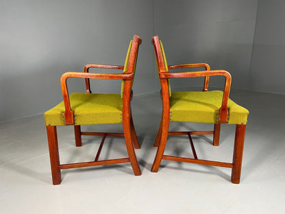 EB6737 2 Vintage Danish Elbow Chairs Green Beechwood Retro MCM MDIN - UKDK FURNITURE