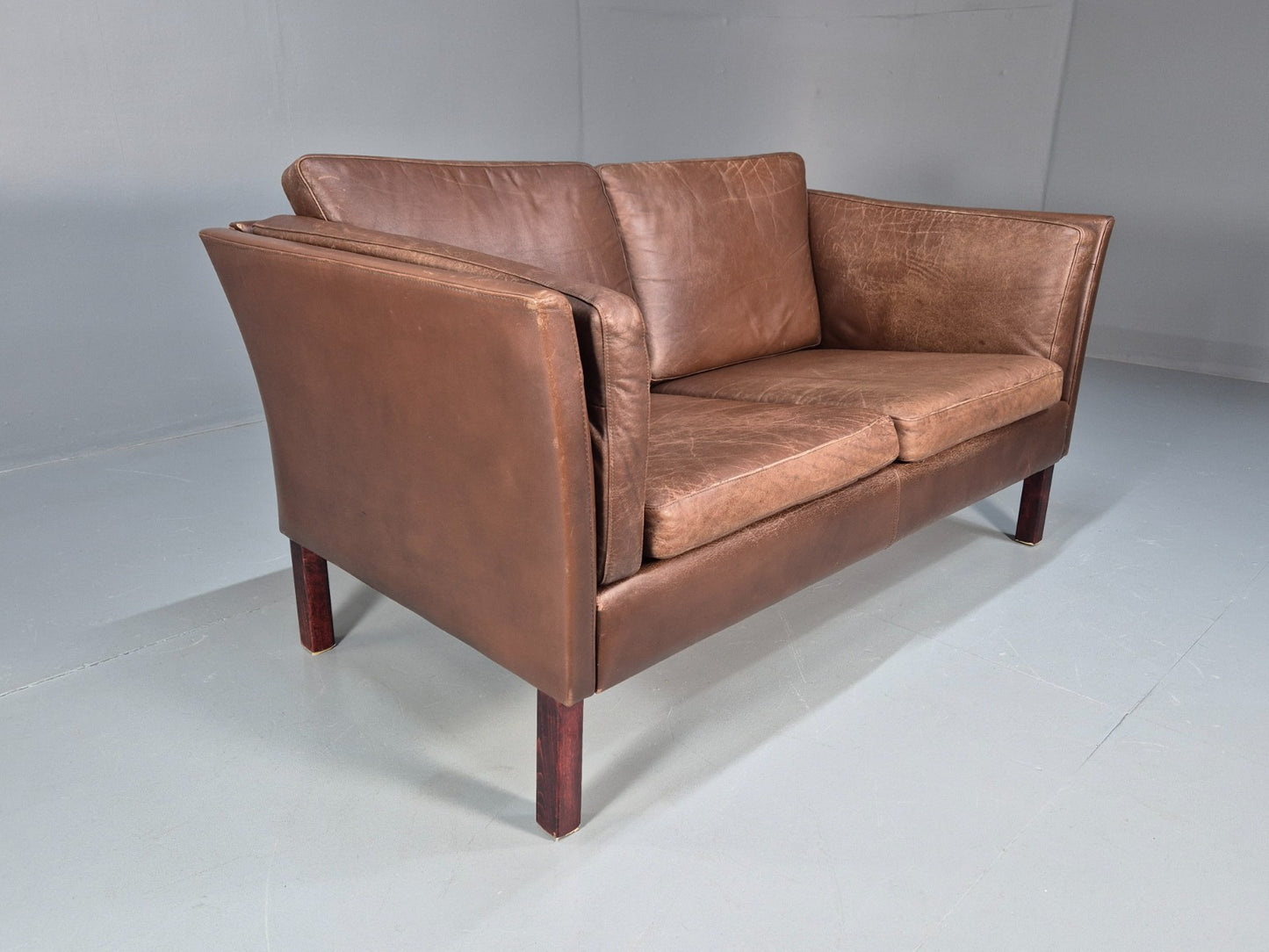 Vintage Danish Two Seater Sofa Brown Leather Mid Century Design 70s EB10070 M2SS12