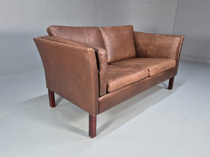 Vintage Danish Two Seater Sofa Brown Leather Mid Century Design 70s EB10070 M2SS12