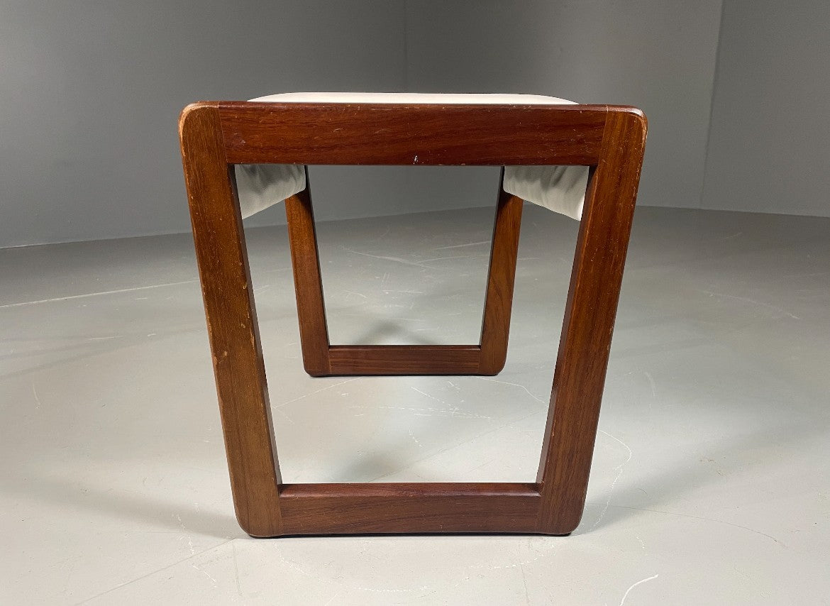 Vintage Stool 1970s Retro Teak and White Vinyl EB6562 MFOO5