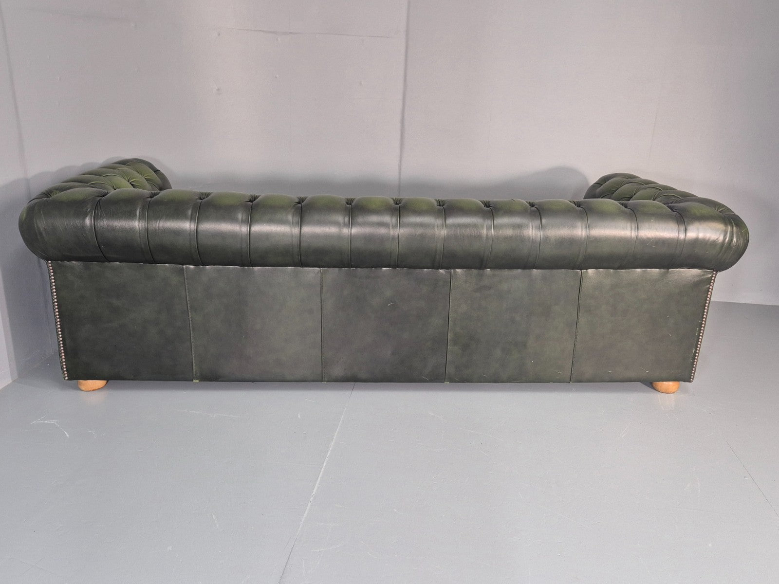 3 Seater Chesterfield Sofa Green Leather Studded Vintage EB11027 VCHE20