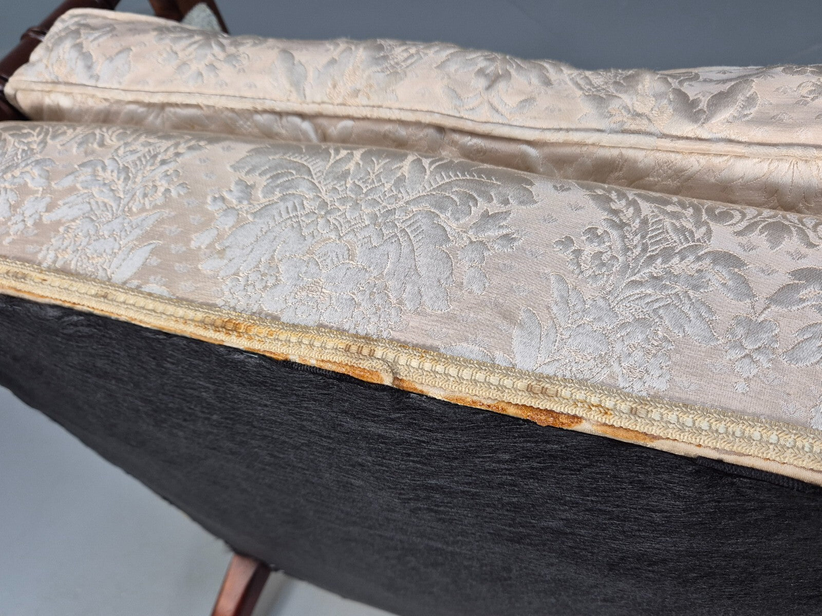 Antique Edwardian Mahogany Armchair Satin Creme Leaf Pattern Fabric EB8446 VCLO - UKDK FURNITURE