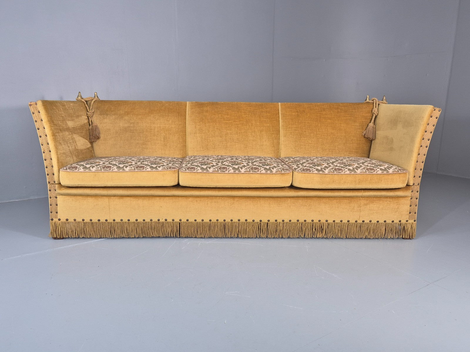 Three Seater Knole Sofa Vintage Danish 1960s Gold Velour Retro EB11432 V3SS3