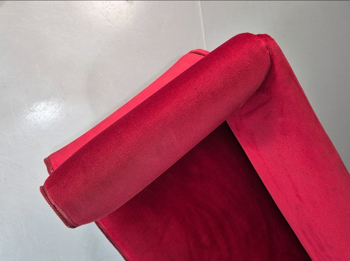 Vintage Antique Scroll End Settee Ball Claw Feet Red Velour 1900s EB7920 V2SS11