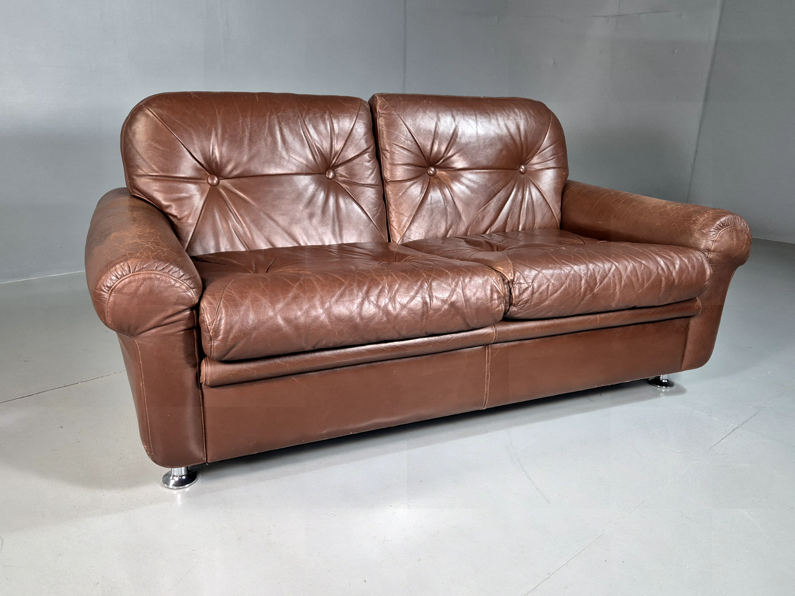 2 Seat Sofa Vintage Danish Brown Leather Thams Retro 1970s MCM EB7289 M2SS0