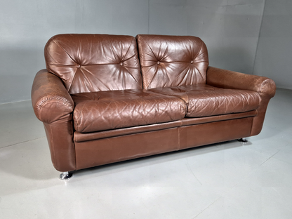 2 Seat Sofa Vintage Danish Brown Leather Thams Retro 1970s MCM EB7289 M2SS0
