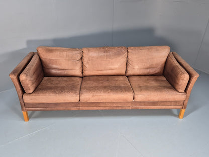 Retro Three Seater Sofa Brown Leather Danish Mid Century Design 70s EB10106 M3SS4