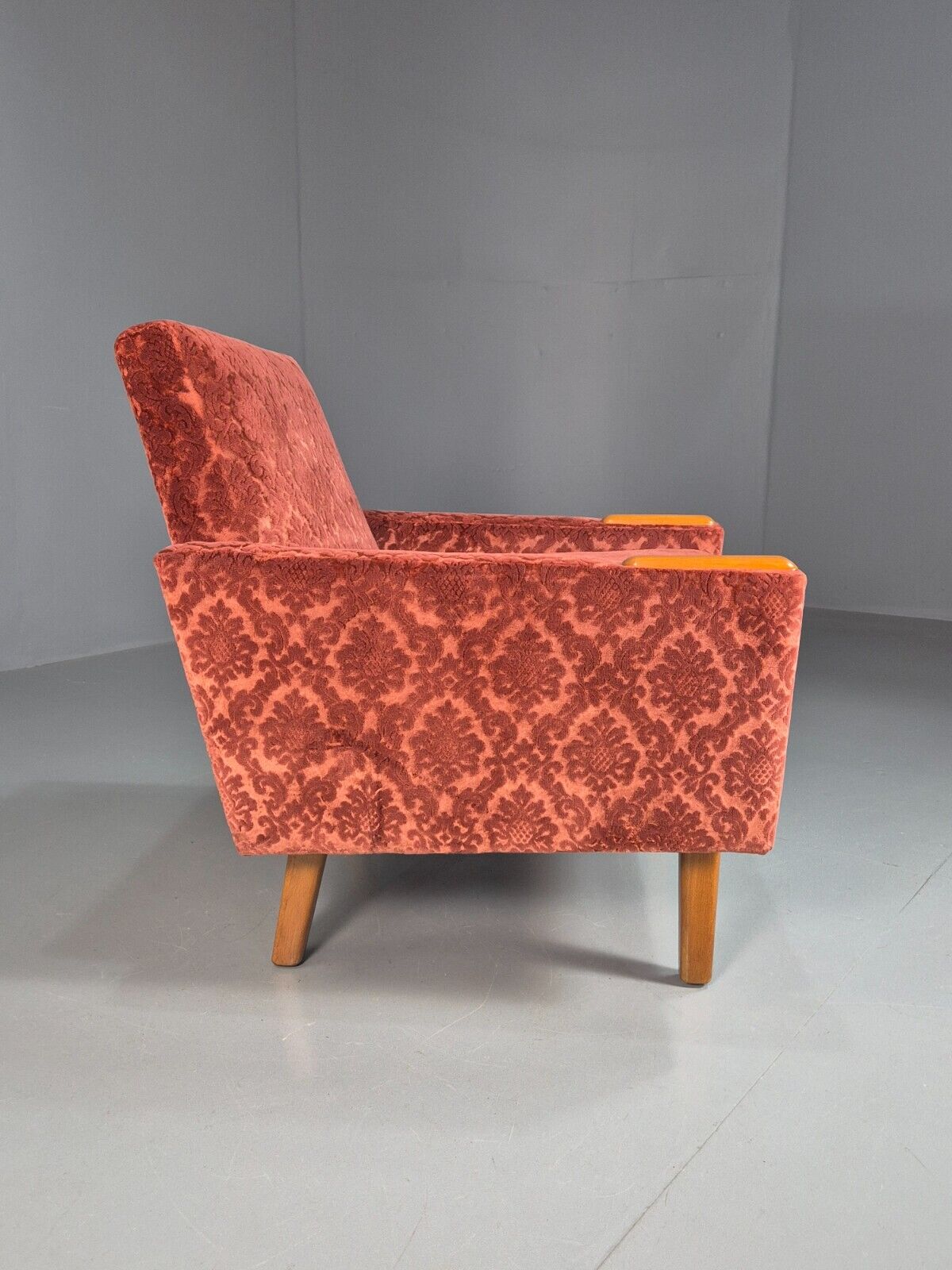 Vintage Swedish Lounge Chair Purple Moquette Teak Paws 1960s Retro EB7891 MNOR - UKDK FURNITURE