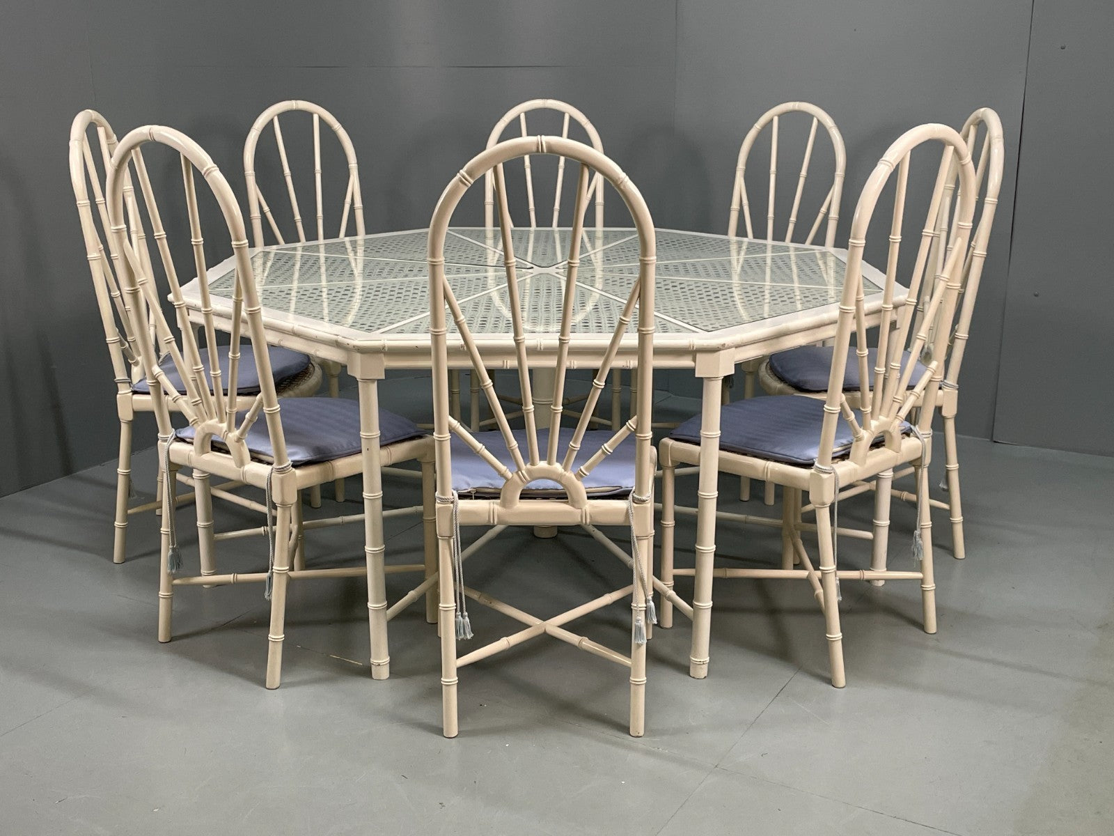 White Bamboo Dining Table & 8 Chairs Harrods 1950s Plantation Style EB11554 MWOO0