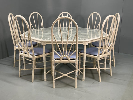 White Bamboo Dining Table & 8 Chairs Harrods 1950s Plantation Style EB11554 MWOO0