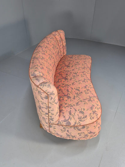 Vintage 3 Seater Sofa Banana Shaped Peach Floral Danish Design EB9572 V3SS - UKDK FURNITURE