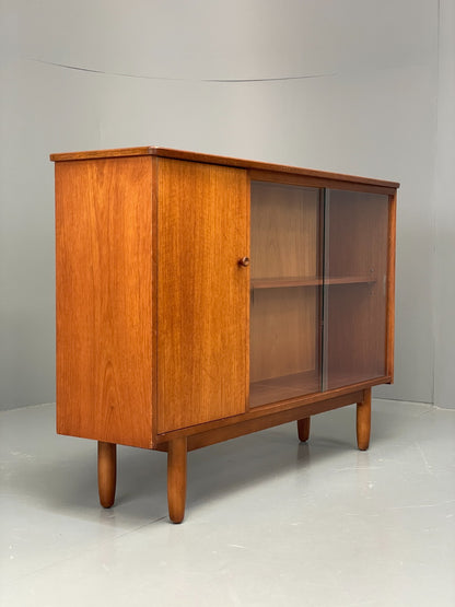 Vintage 1960s Glazed Bookcase Cabinet Teak Shelving Cupboard EB11808 MWOO20