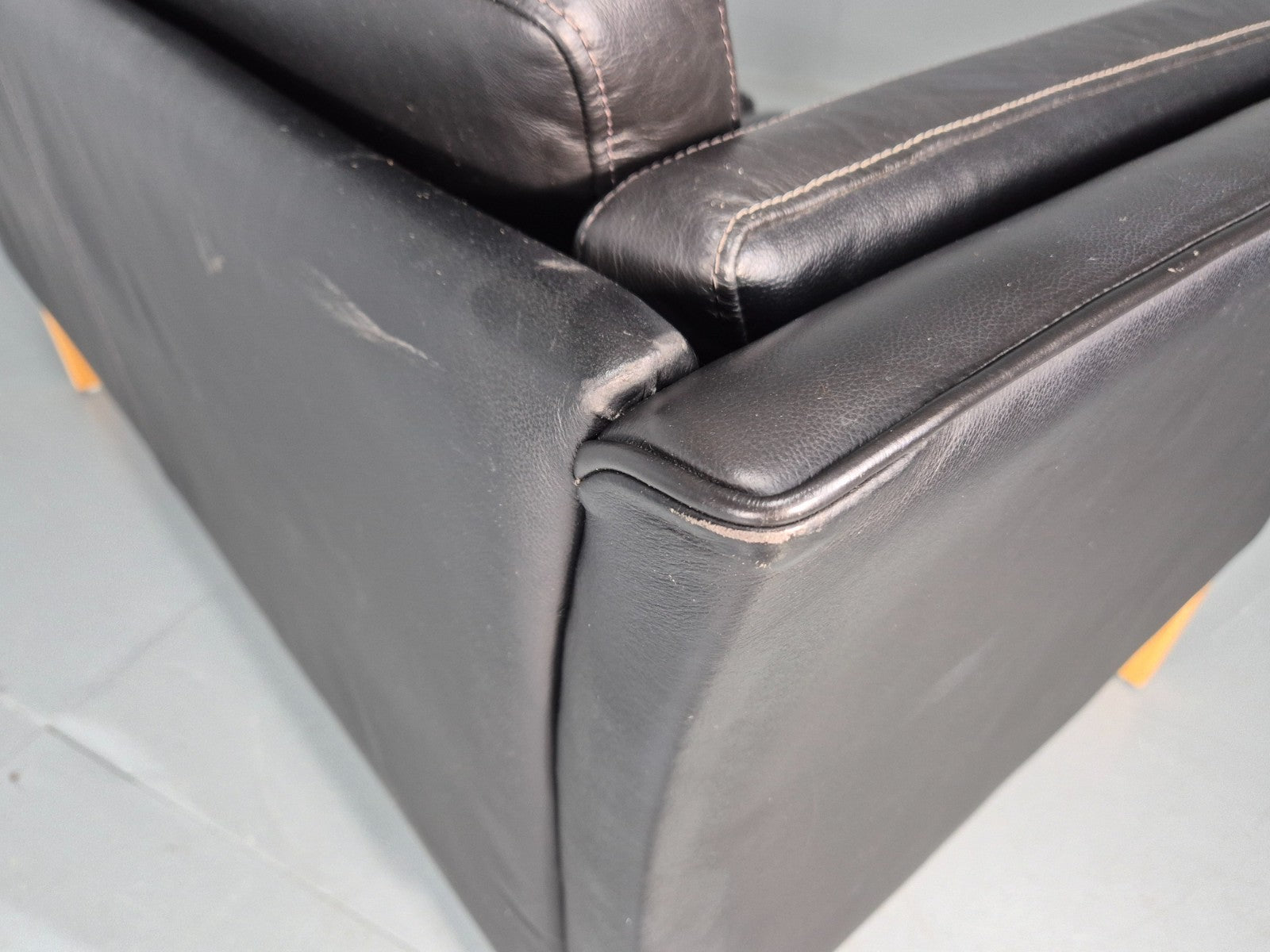 Vintage 2 Seater Settee Danish Retro Black leather and Vinyl EB11640  M2SS13