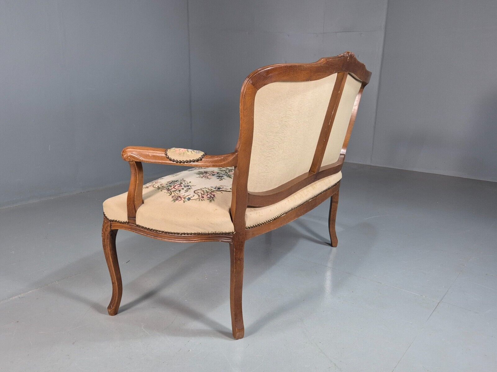 Vintage Danish 2 Seat Open Arm Sofa French Regency Style Embroidery EB8074 V2SS - UKDK FURNITURE