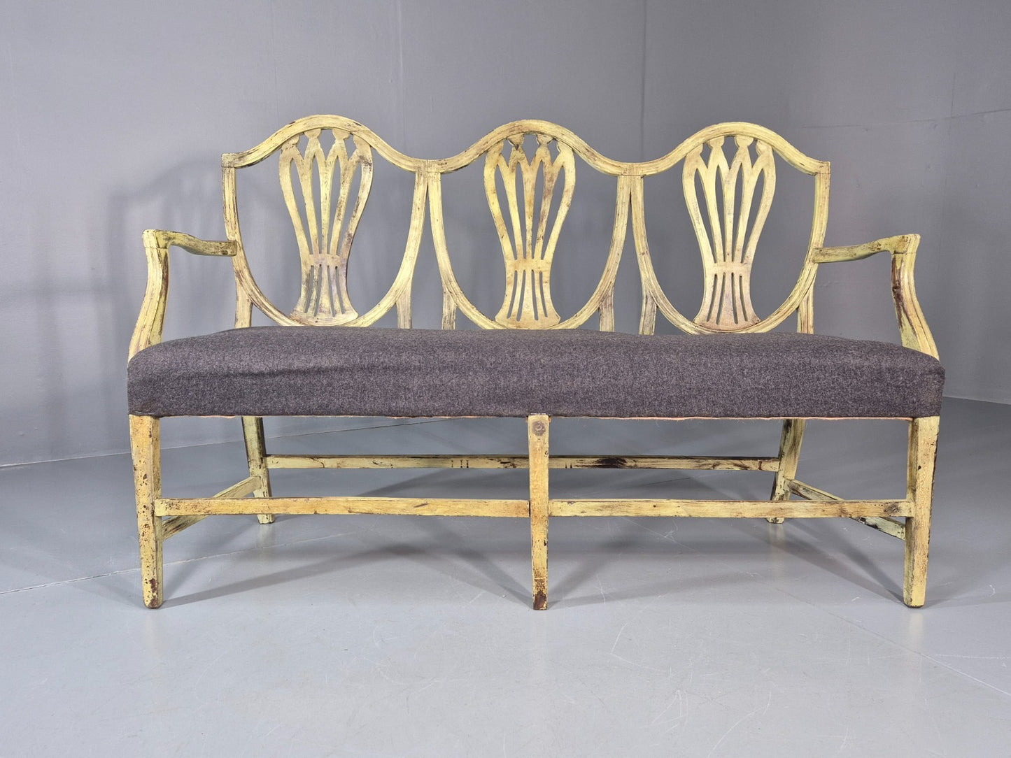 Hepplewhite Three Seater Settee New Grey Upholstery Reproduction  EB10993 VWOO3