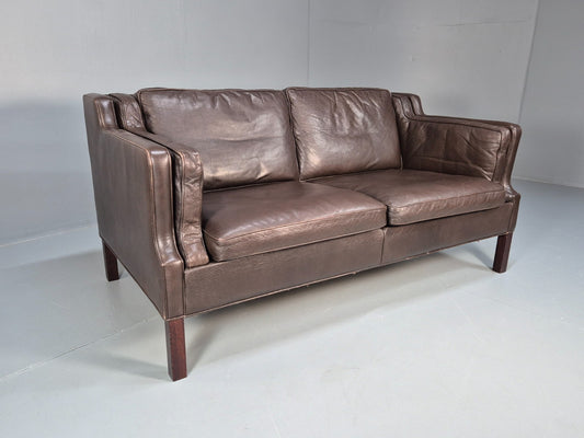 Midcentury Two Seater Sofa Brown Leather Vintage Danish 1970s Retro EB10101 M2SS0