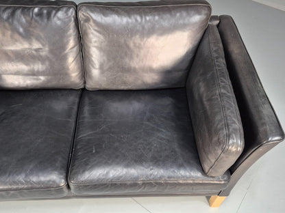 2 Seat Sofa Vintage Danish Black Leather 1970s Retro MId Century EB10112 M2SS18