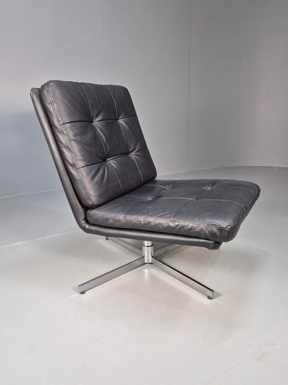 Vintage Danish Black Leather Swivel Chair 1990s Retro MCM EB9238 MSWI - UKDK FURNITURE