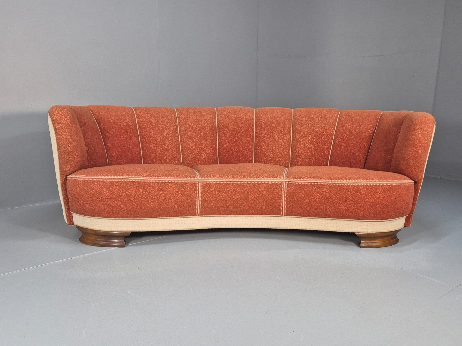 Vintage Danish Art Deco Banana Sofa Peach and Cream 1930s Retro EB9745 V3SS - UKDK FURNITURE