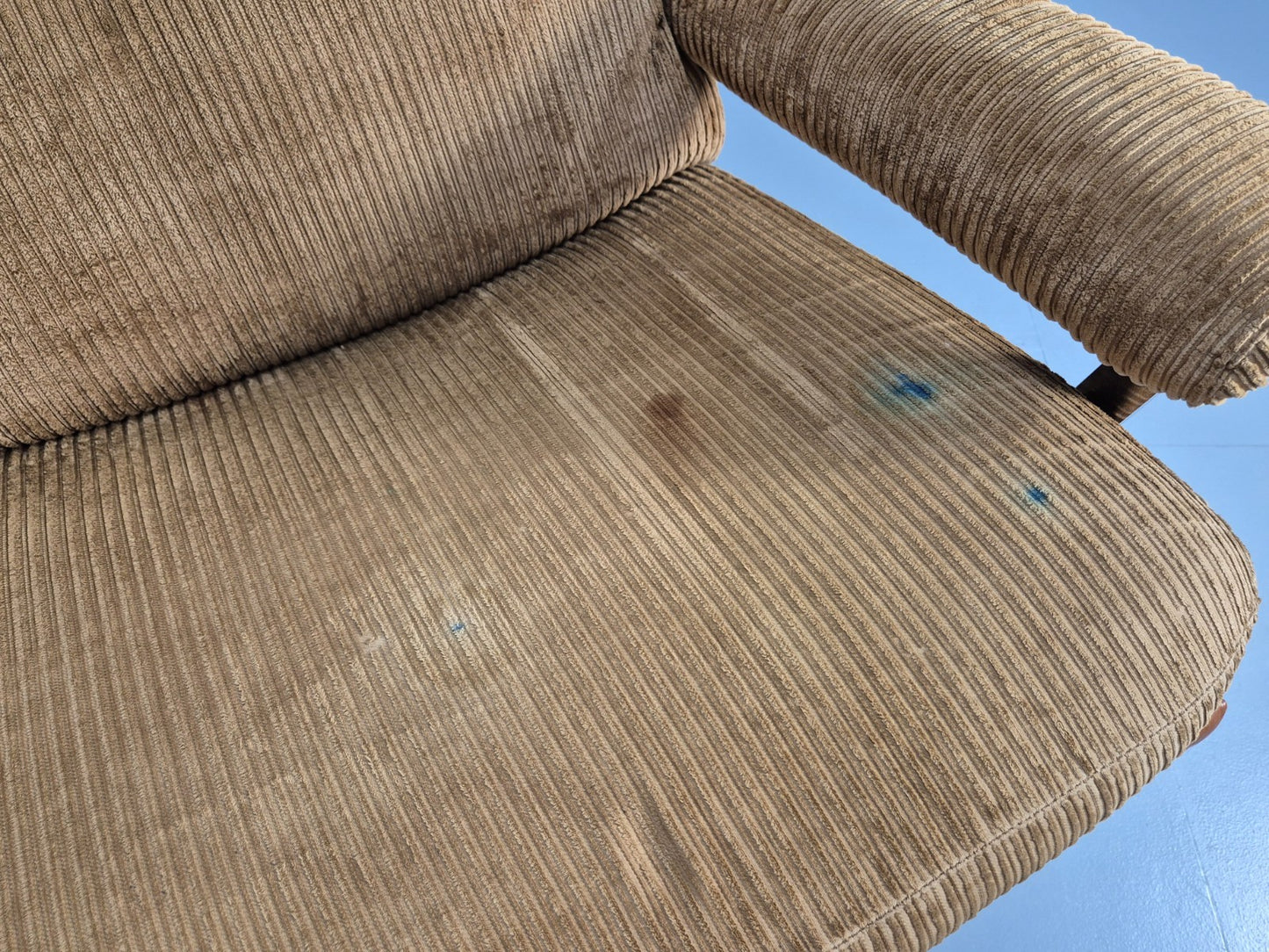 1970s Swivel Chair and Footstool Gold Corduroy Chrome Danish Elu EB10688 MSWI11