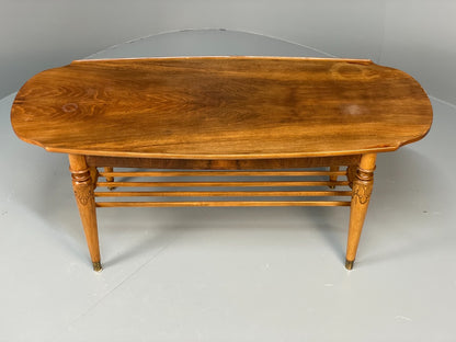 Vintage Walnut Coffee Table - Carved 1960s Magazine Rack Brass EB10874 MWOO1