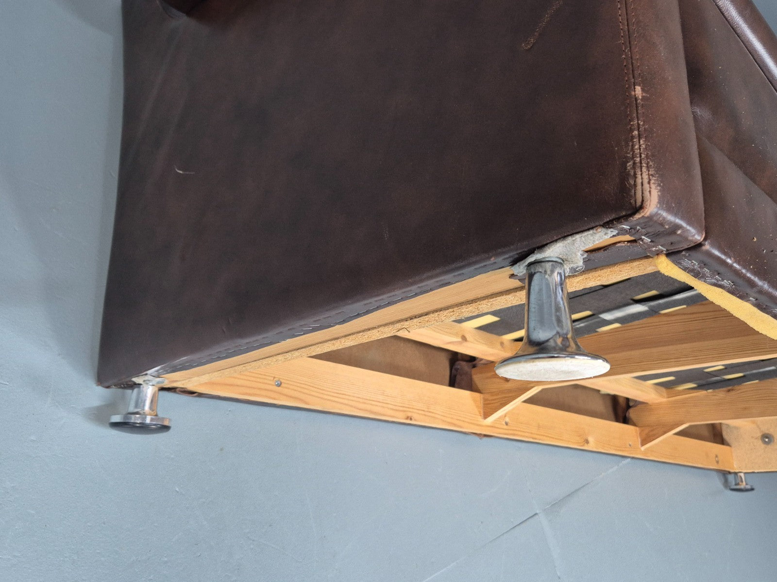 1970s Three Seat Retro Sofa Danish Brown Leather Vintage  EB10687 V3SS9