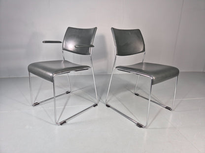 6 Leather Stacking Chairs Brunner Linos Dark Green Chrome Modern EB11736 MSTA3