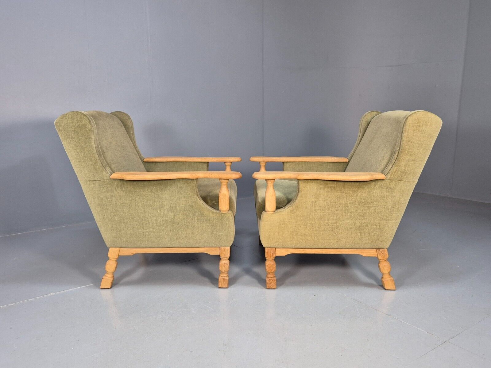 2 Vintage Danish Lounge Chairs Green Oak Frame Kjearnulf Retro 1970s EB8279 MNOR - UKDK FURNITURE