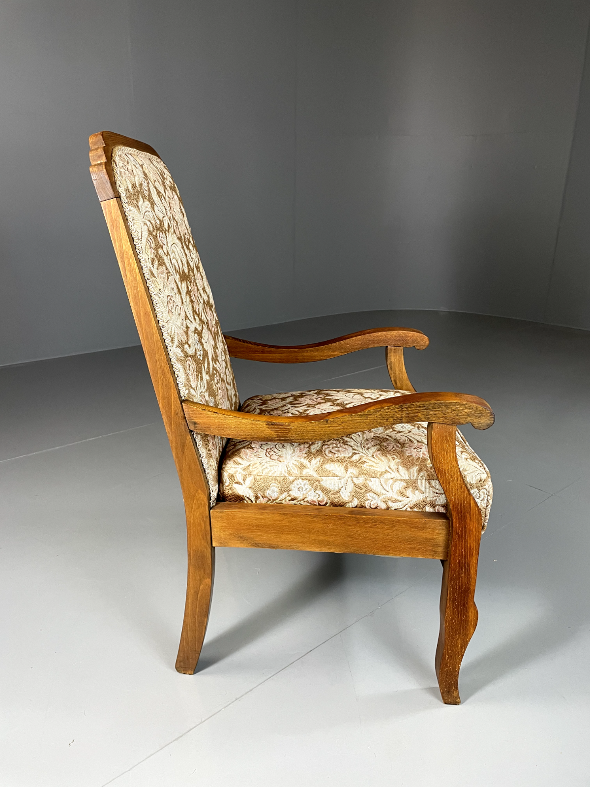 Danish Vintage Beech Framed Open Armchair With Floral Seat, Retro EB5675 VCLO - UKDK FURNITURE