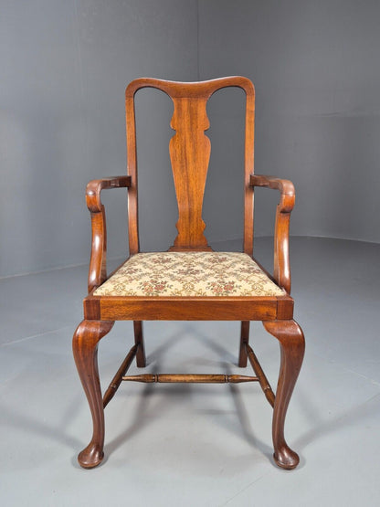 Vintage Elbow Carver Chair Floral Tapestry Seat Mahogany Antique EB9145 VDIN - UKDK FURNITURE