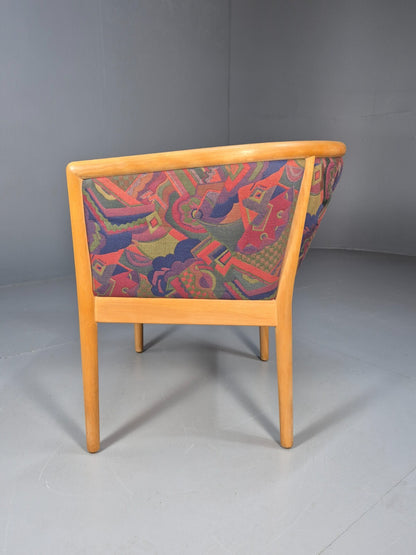 Vintage Danish Tub Chair 1980s Upholstery Beech Frame Retro MCM EB9289 MNOR - UKDK FURNITURE