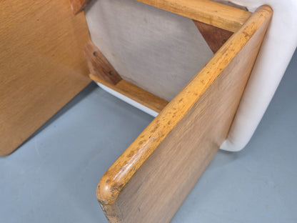 Vintage Stag Furniture Stool White Vinyl and Oak 1970s Retro EB9749 MFOO - UKDK FURNITURE
