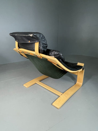 Vintage Swedish Lounge Chair Black Leather Krokken Retro MCM EB6604 MBEN5