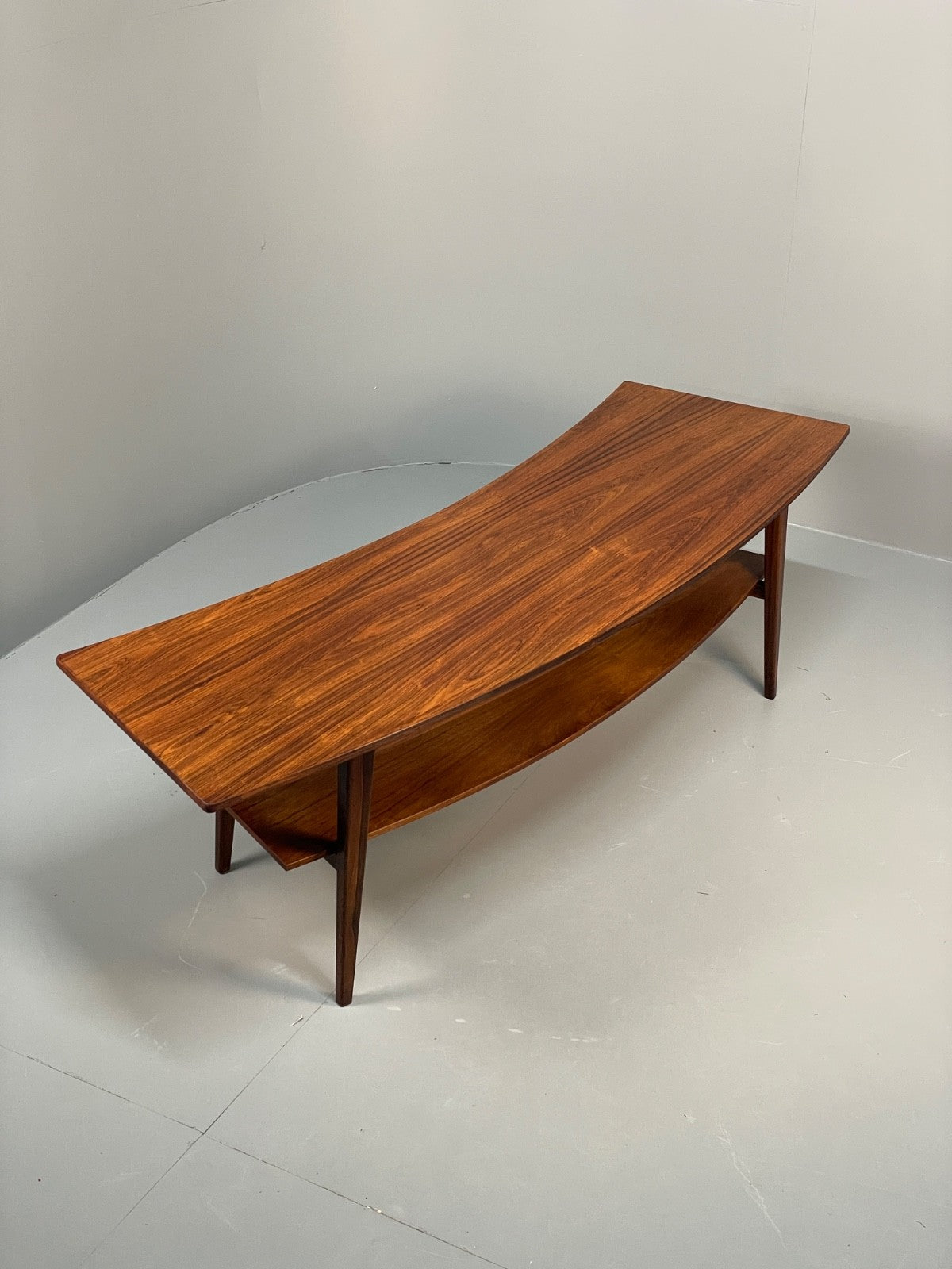 Curved 1960s Coffee Table Vintage Mid Century Danish With Shelf  EB10855 MWOO20