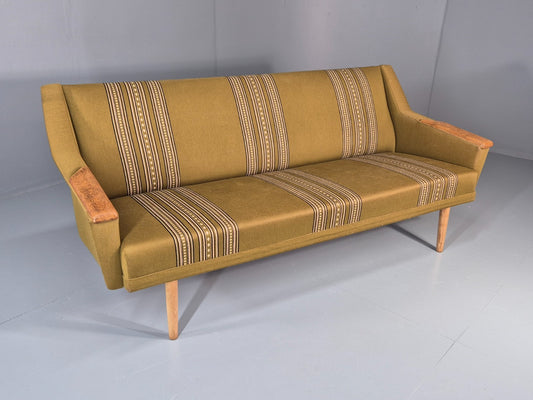 Vintage Three Seater Settee Danish Wool Oak Details 1970s Retro EB11359 M3SS0