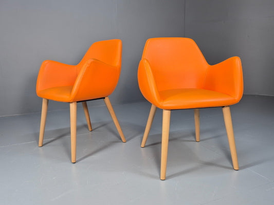 2 Vintage Orange Bucket Form Vinyl Armchairs Retro Modern EB9707 MNOR - UKDK FURNITURE