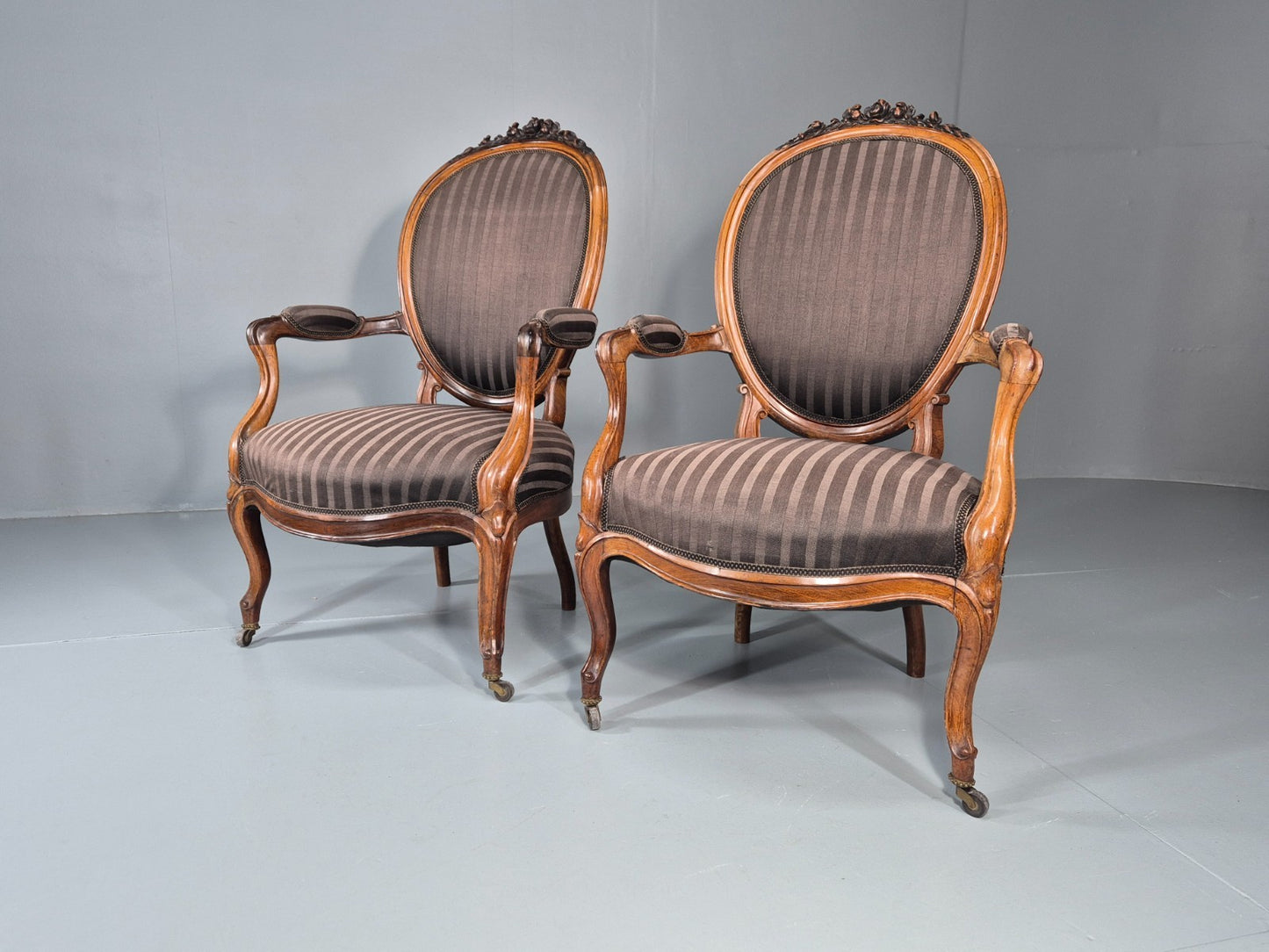 2 Antique Rococo Armchairs Walnut Frames 1880s Denmark Quality  EB111331 VCLO4
