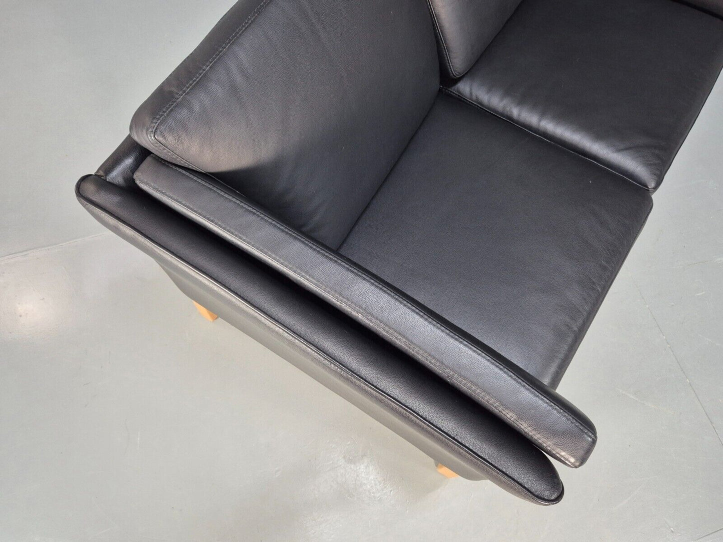 Vintage Danish 2 Seat Sofa Black Leather 1980s Retro MCM EB8536 M2SS - UKDK FURNITURE