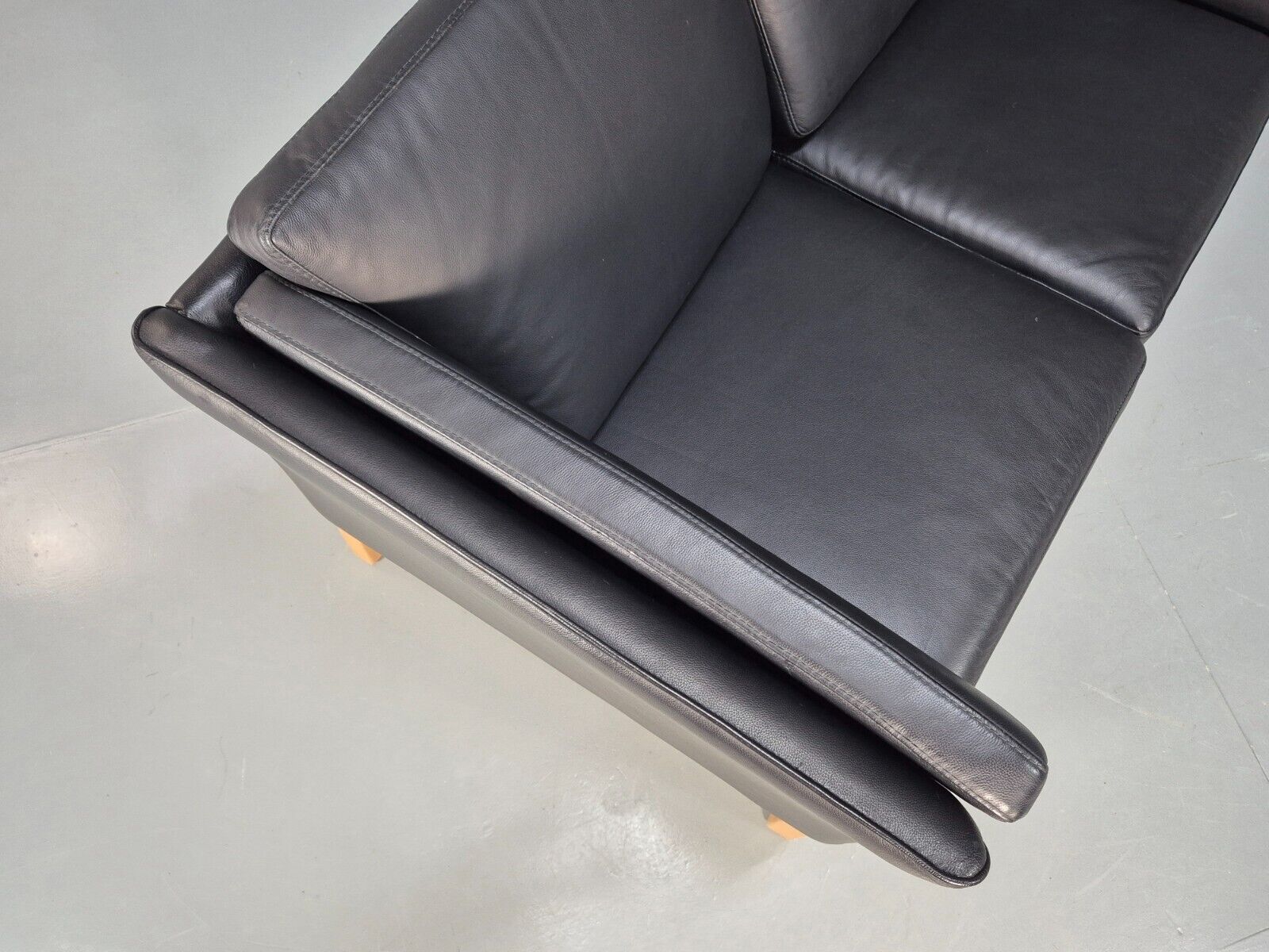 Vintage Danish 2 Seat Sofa Black Leather 1980s Retro MCM EB8536 M2SS - UKDK FURNITURE