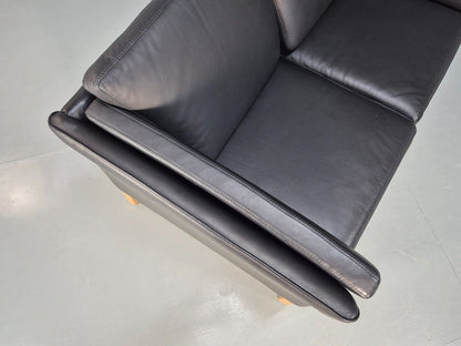 Vintage Danish 2 Seat Sofa Black Leather 1980s Retro MCM EB8536 M2SS - UKDK FURNITURE