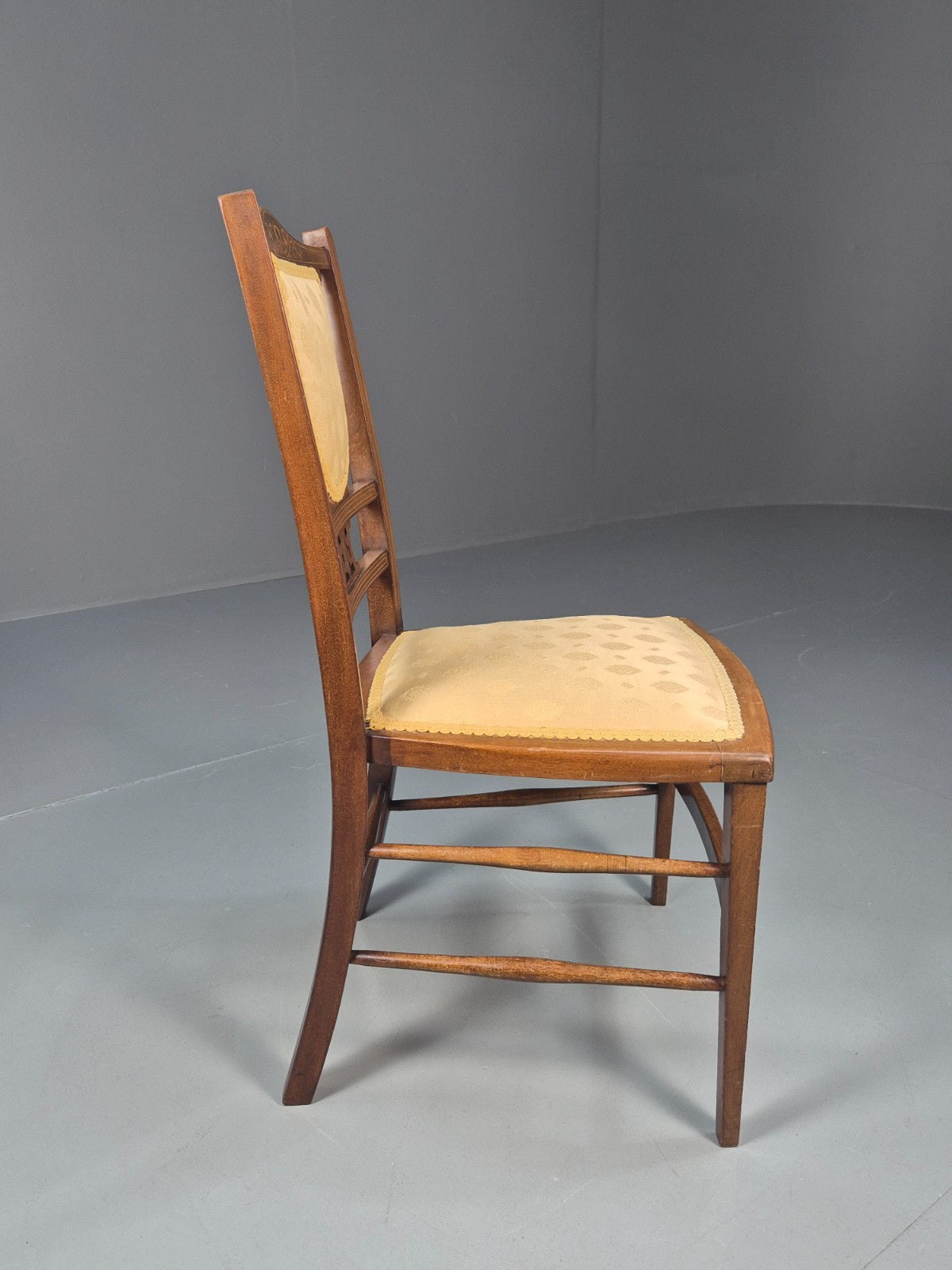 Antique Edwardian Dining Chair Mahogany Inlay Gold Upholstery  EB10716 VDIN5