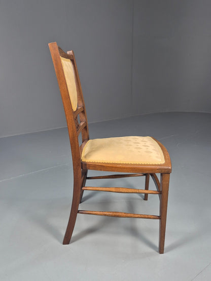 Antique Edwardian Dining Chair Mahogany Inlay Gold Upholstery  EB10716 VDIN5